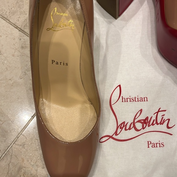 Authentic Christian Louboutin Women's Beige Block Heel Shoes from Neimen Marcus - Picture 2 of 7